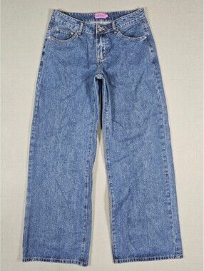 Edikted Womens Blue Acid Wash 100% Cotton Wide Leg Jeans M